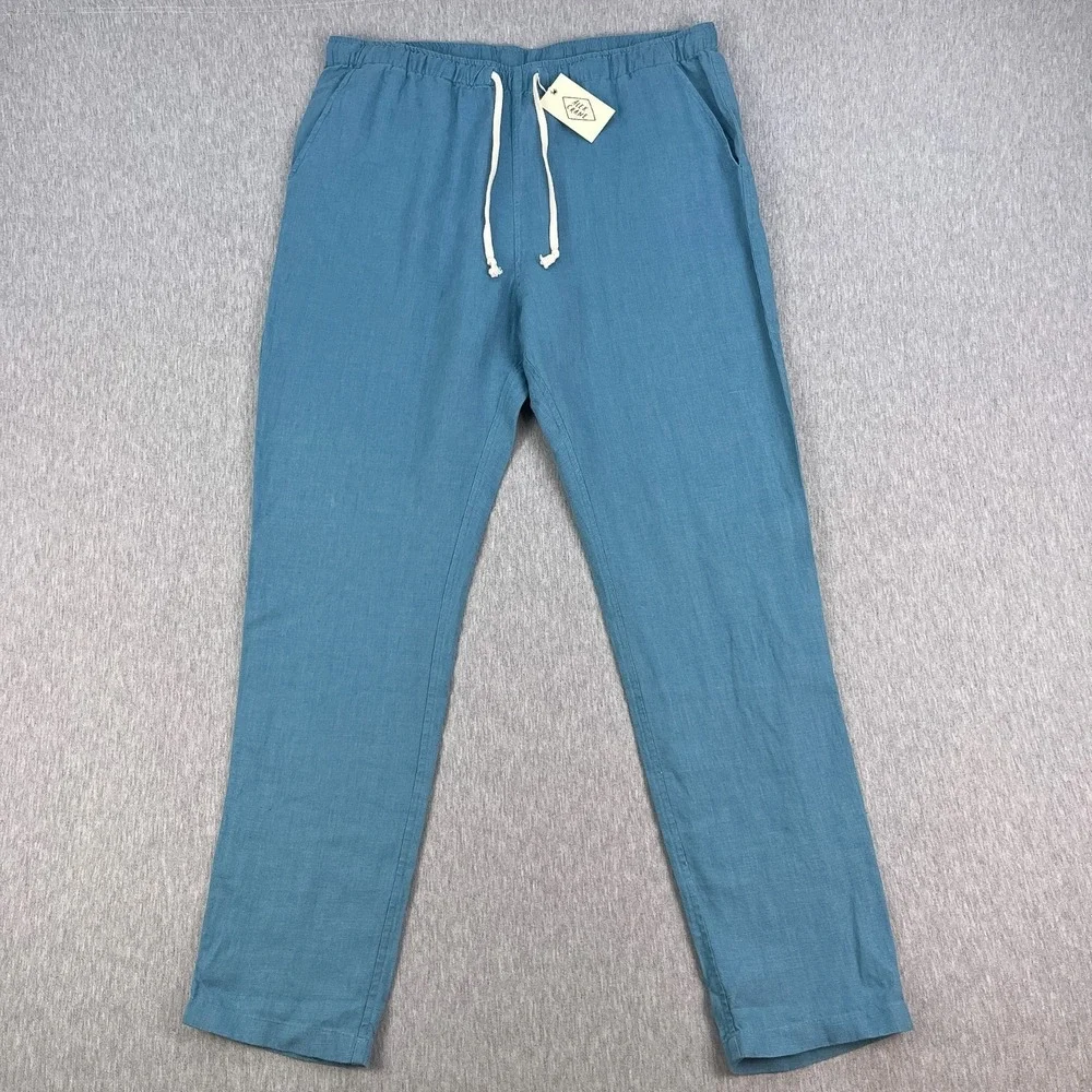 Alex Crane Bo Pants Mens XL Sky Blue 100% Linen Drawstring Lounge Relaxed NEW
